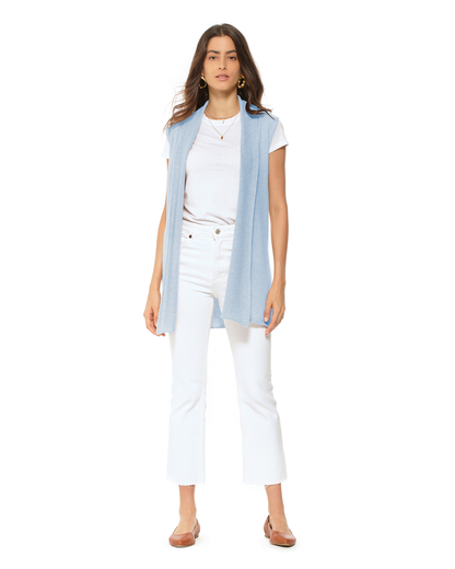 Women's Pure Cashmere Sleeveless Long Open Front Cardigan Baby Blue