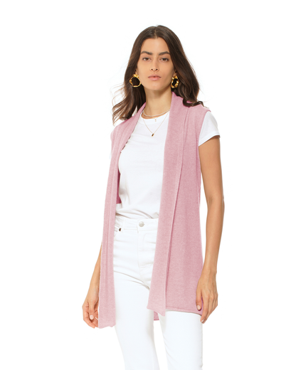 Women's Pure Cashmere Sleeveless Long Open Front Cardigan Baby Pink