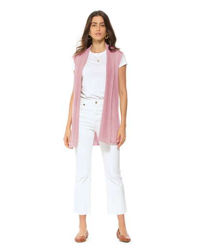 Women's Pure Cashmere Sleeveless Long Open Front Cardigan Baby Pink