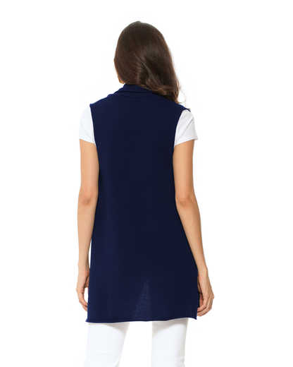 Women's Pure Cashmere Sleeveless Long Open Front Cardigan Blue