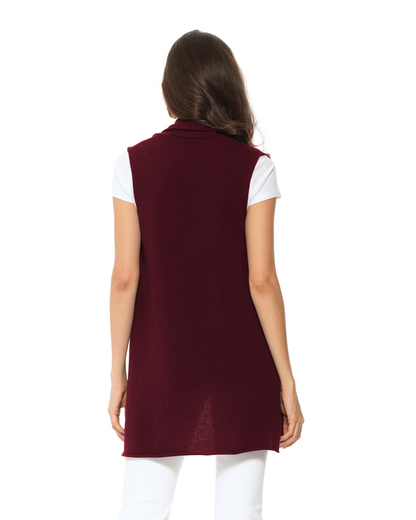Women's Pure Cashmere Sleeveless Long Open Front Cardigan Bordeaux