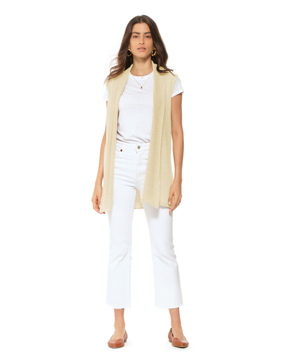 Women's Pure Cashmere Sleeveless Long Open Front Cardigan Butter Yellow