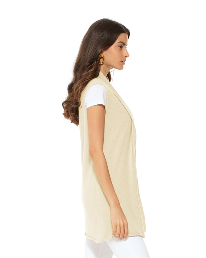 Women's Pure Cashmere Sleeveless Long Open Front Cardigan Butter Yellow