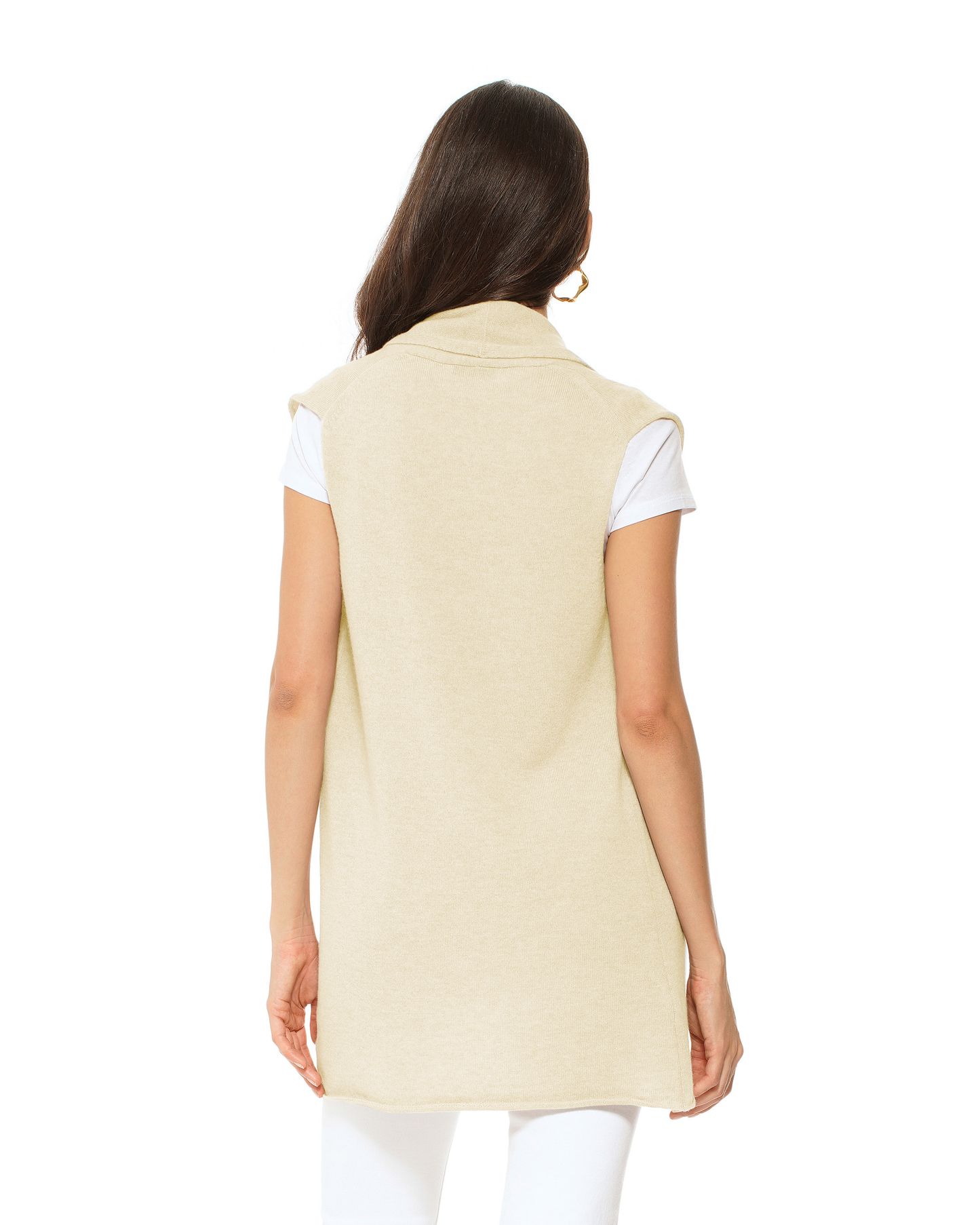 Women's Pure Cashmere Sleeveless Long Open Front Cardigan Butter Yellow