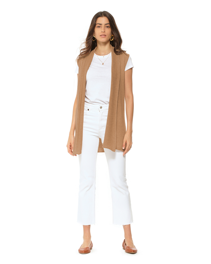 Women's Pure Cashmere Sleeveless Long Open Front Cardigan Camel