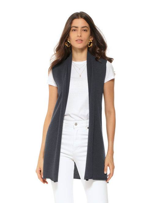 Women's Pure Cashmere Sleeveless Long Open Front Cardigan Charcoal