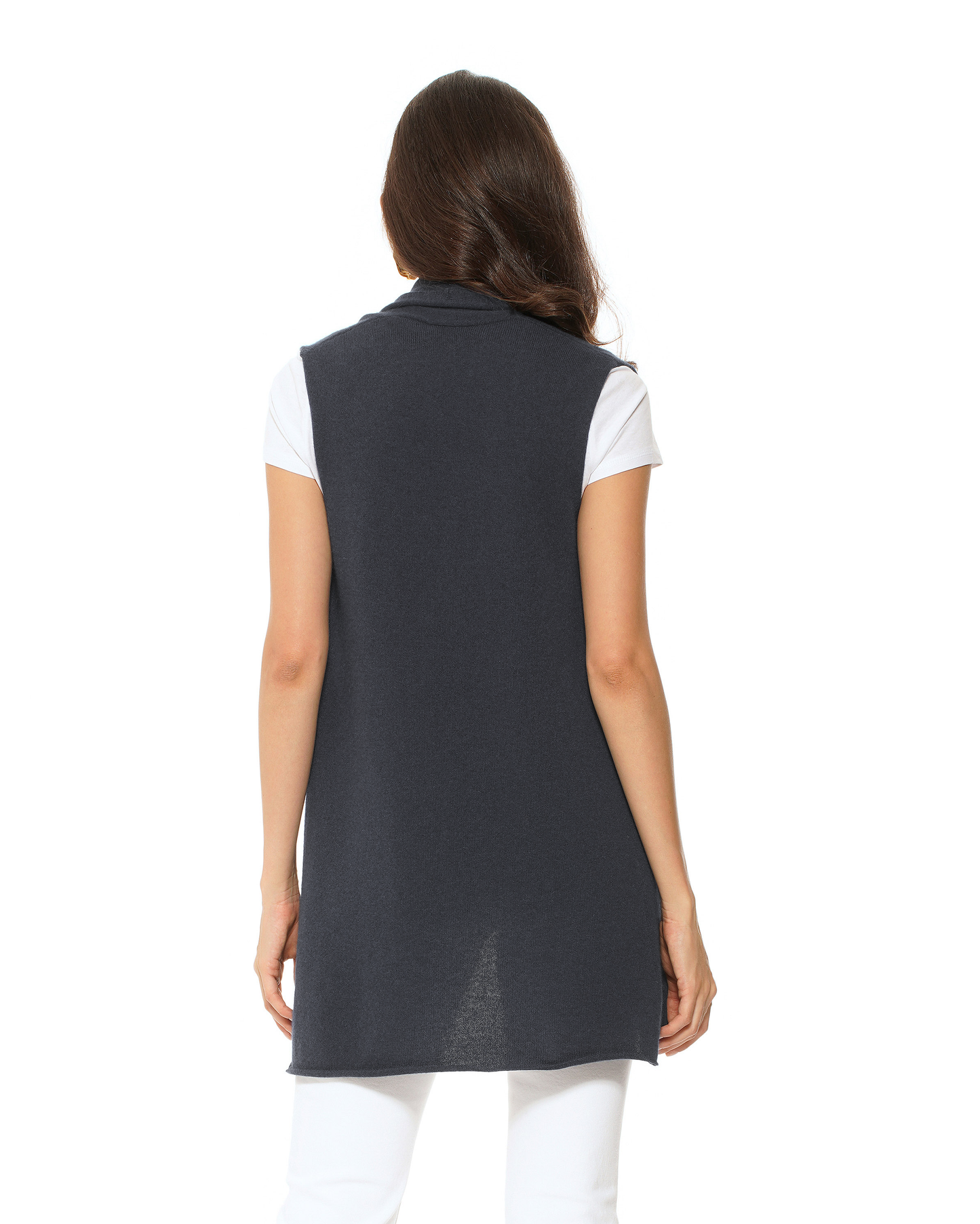 Women's Pure Cashmere Sleeveless Long Open Front Cardigan Charcoal