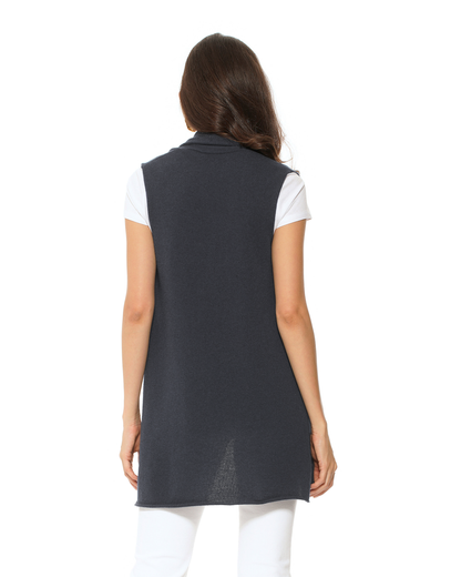 Women's Pure Cashmere Sleeveless Long Open Front Cardigan Charcoal