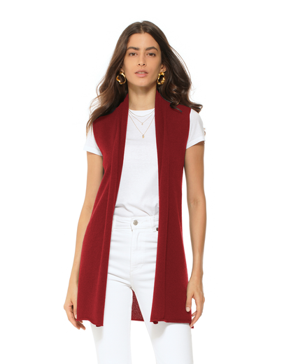 Women's Pure Cashmere Sleeveless Long Open Front Cardigan Chianti