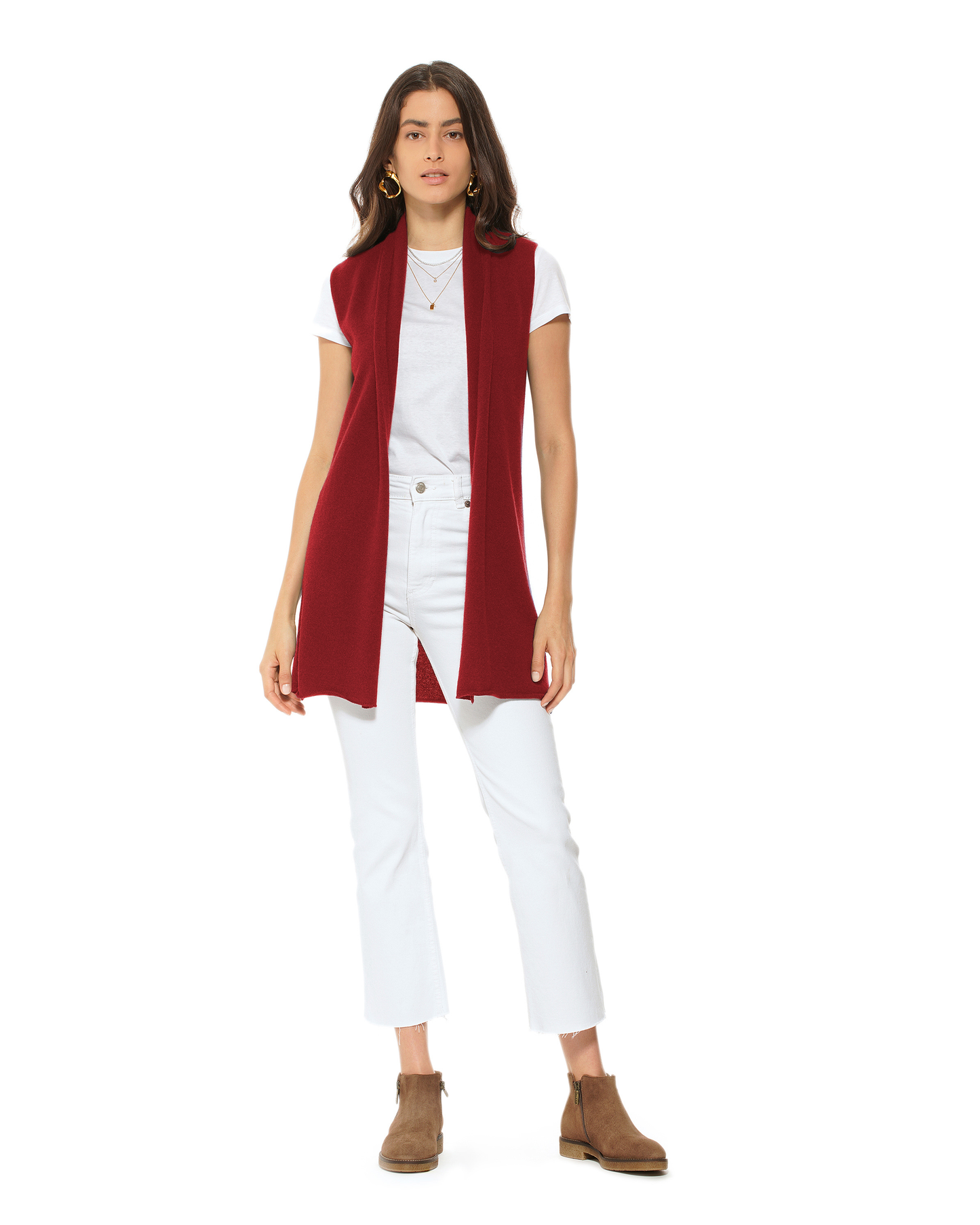 Women's Pure Cashmere Sleeveless Long Open Front Cardigan Chianti
