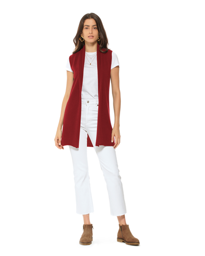 Women's Pure Cashmere Sleeveless Long Open Front Cardigan Chianti