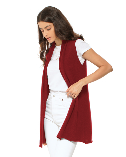 Women's Pure Cashmere Sleeveless Long Open Front Cardigan Chianti