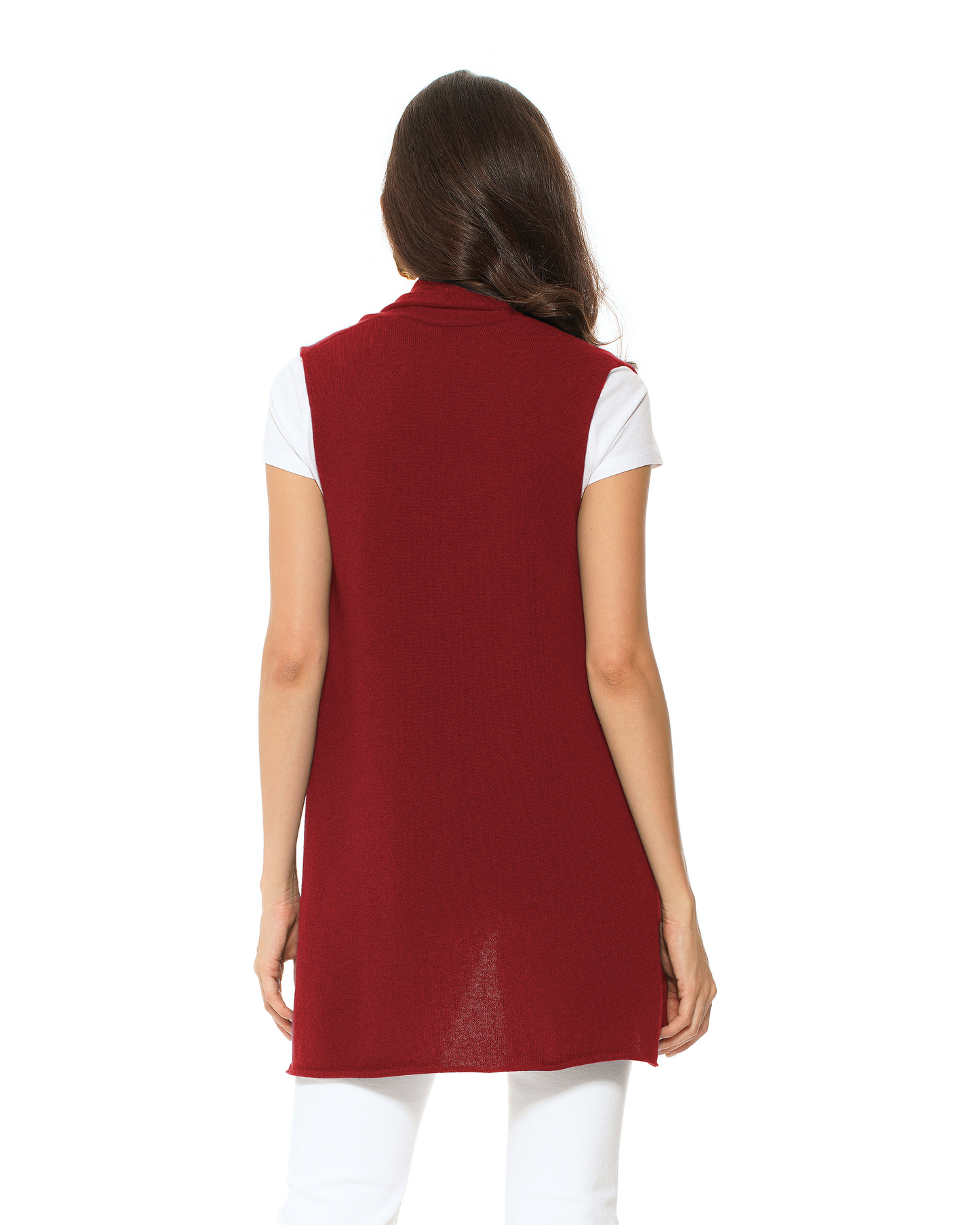Women's Pure Cashmere Sleeveless Long Open Front Cardigan Chianti