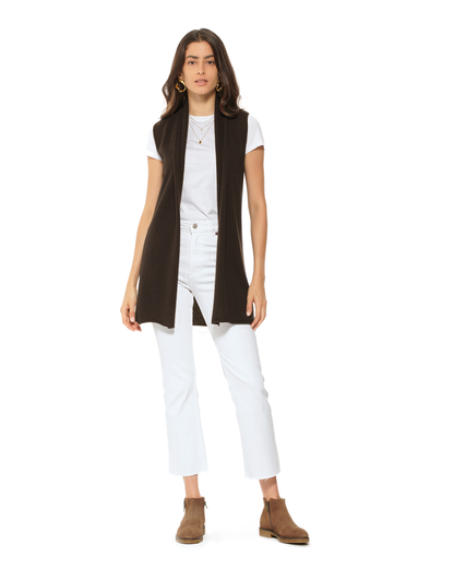 Women's Pure Cashmere Sleeveless Long Open Front Cardigan Coffee