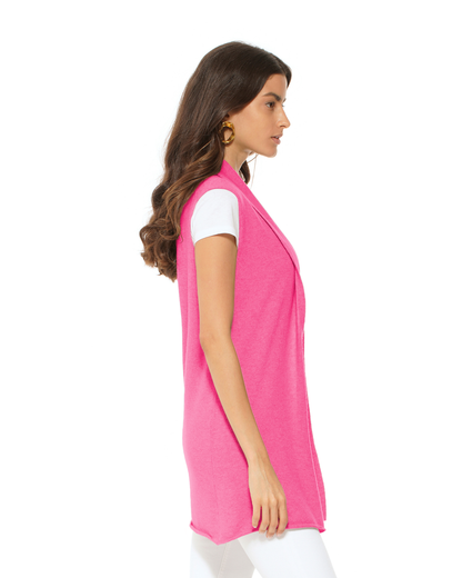 Women's Pure Cashmere Sleeveless Long Open Front Cardigan Fuchsia
