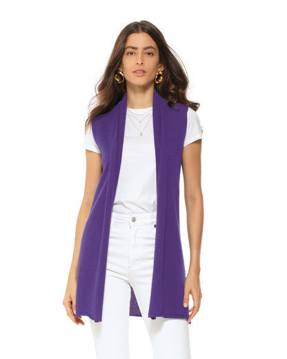 Women's Pure Cashmere Sleeveless Long Open Front Cardigan Iris Purple