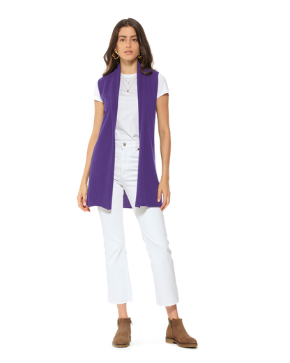Women's Pure Cashmere Sleeveless Long Open Front Cardigan Iris Purple