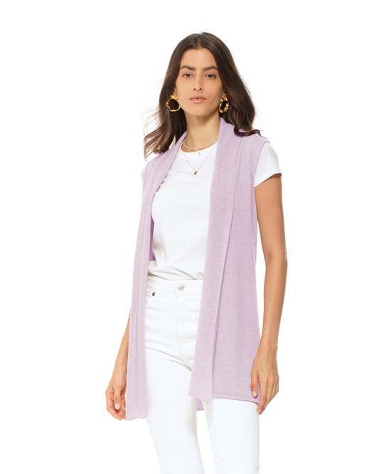 Women's Pure Cashmere Sleeveless Long Open Front Cardigan Lilac