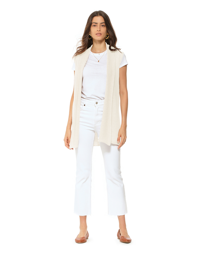 Women's Pure Cashmere Sleeveless Long Open Front Cardigan Milk White
