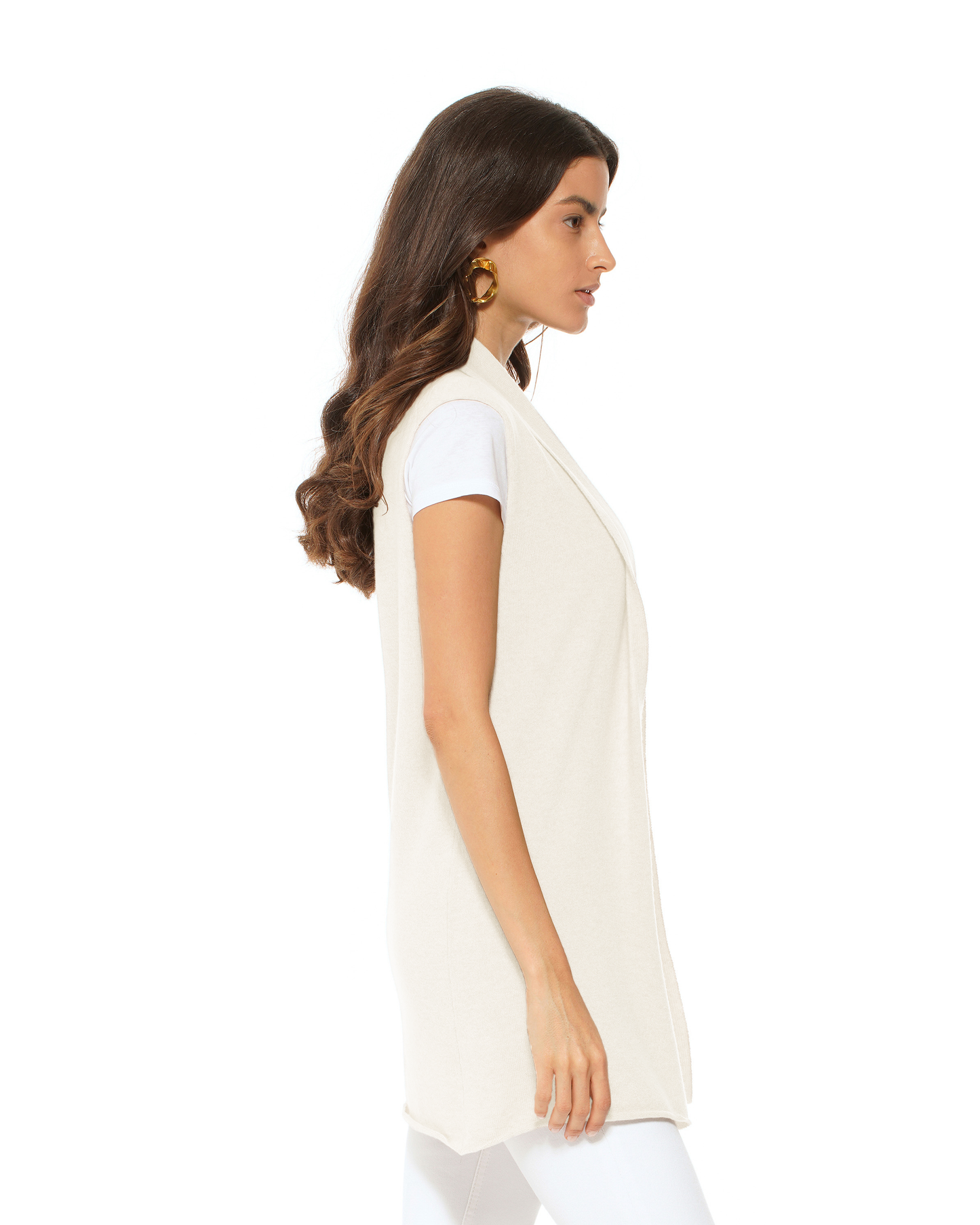 Women's Pure Cashmere Sleeveless Long Open Front Cardigan Milk White