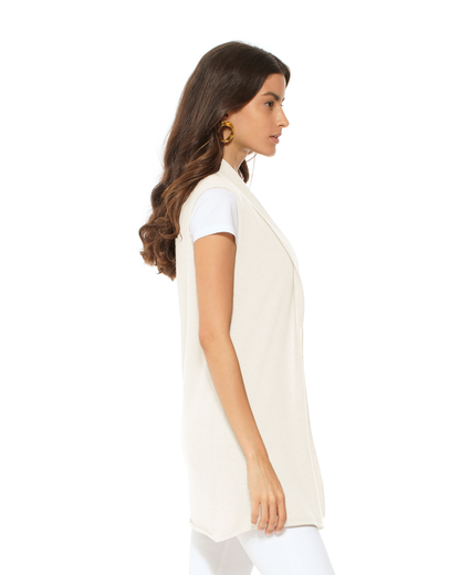 Women's Pure Cashmere Sleeveless Long Open Front Cardigan Milk White