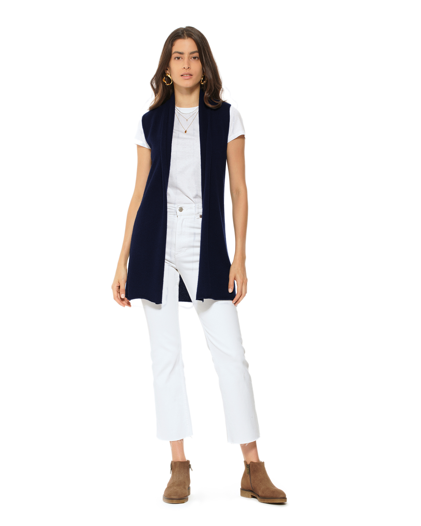 Women's Pure Cashmere Sleeveless Long Open Front Cardigan Night Blue
