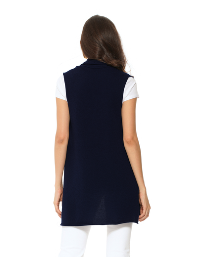 Women's Pure Cashmere Sleeveless Long Open Front Cardigan Night Blue