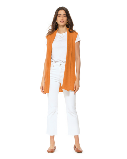 Women's Pure Cashmere Sleeveless Long Open Front Cardigan Saffron