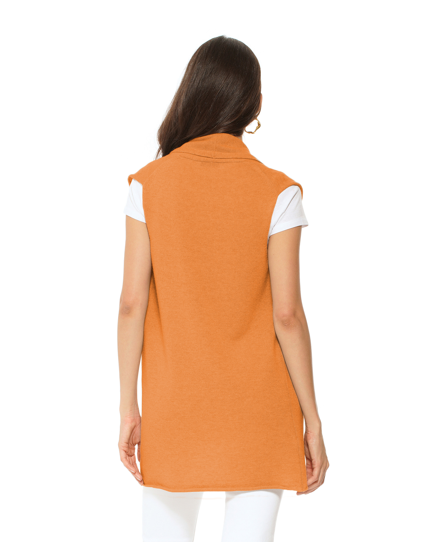 Women's Pure Cashmere Sleeveless Long Open Front Cardigan Saffron
