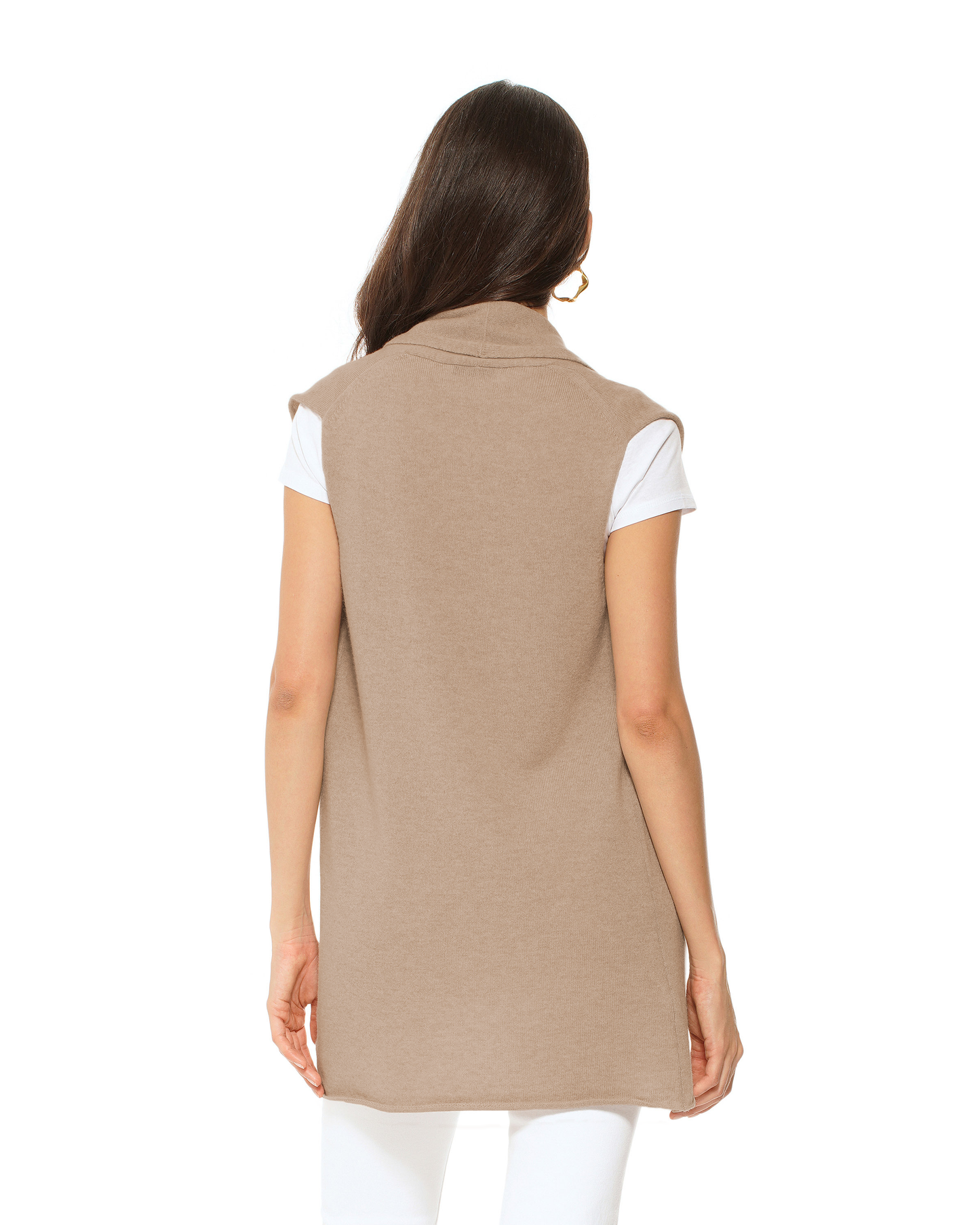 Women's Pure Cashmere Sleeveless Long Open Front Cardigan Taupe