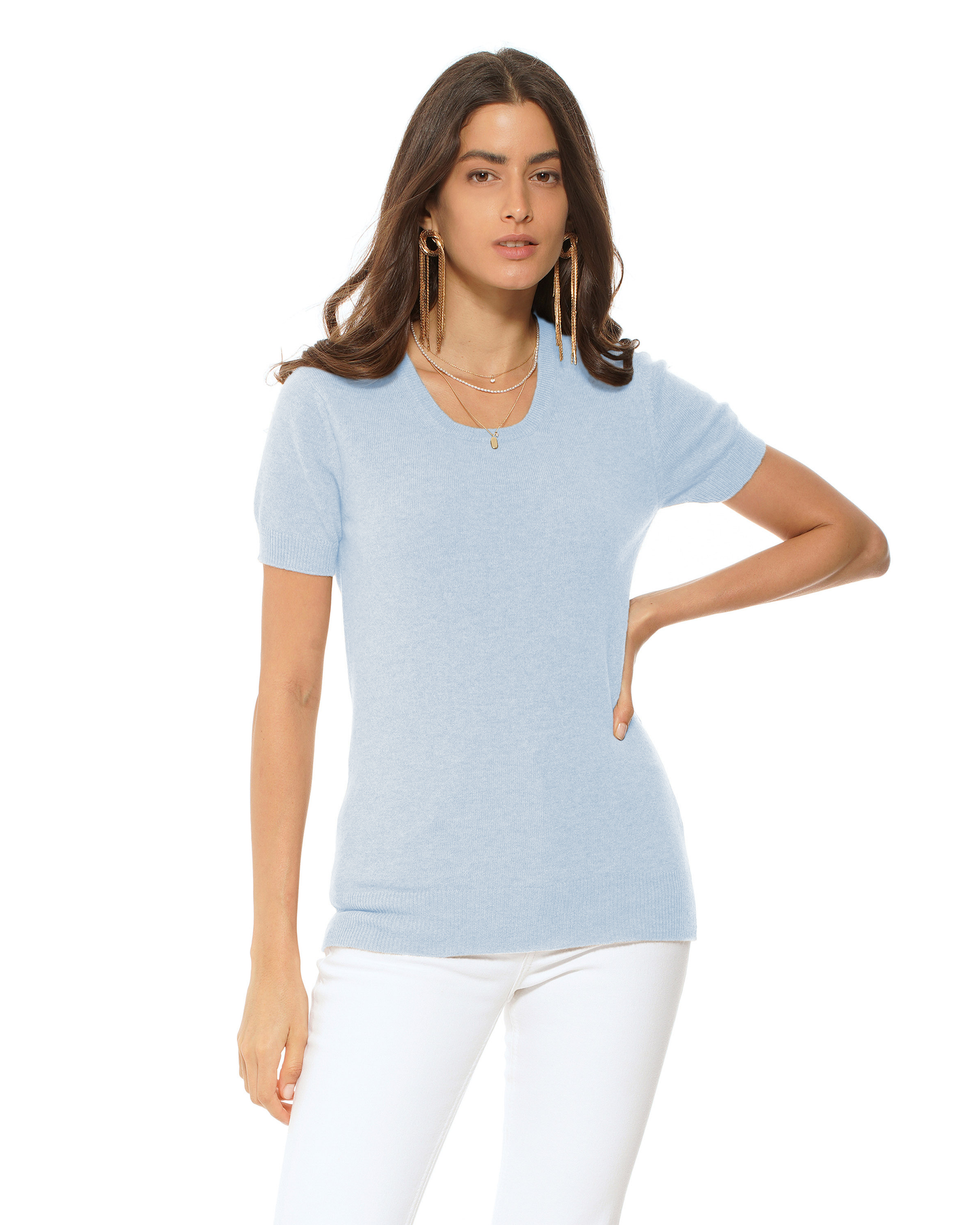 Women's Pure Cashmere Featherlight Knit Tee Baby Blue