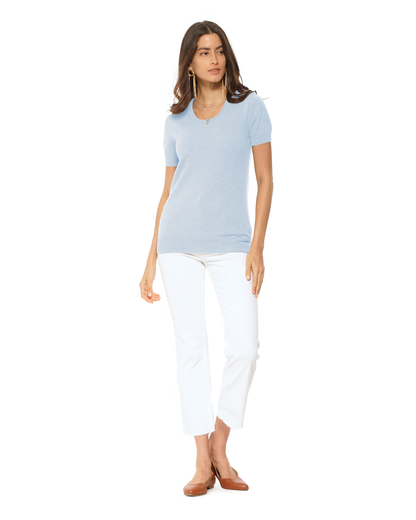 Women's Pure Cashmere Featherlight Knit Tee Baby Blue