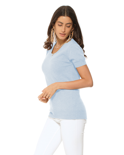 Women's Pure Cashmere Featherlight Knit Tee Baby Blue