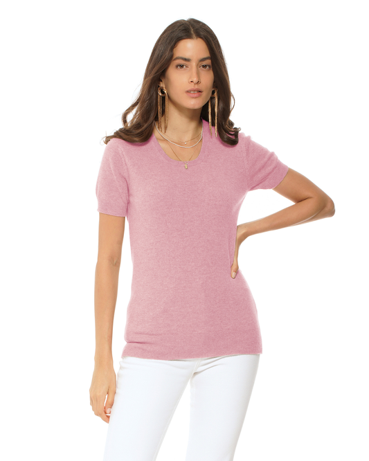 Women's Pure Cashmere Featherlight Knit Tee Baby Pink