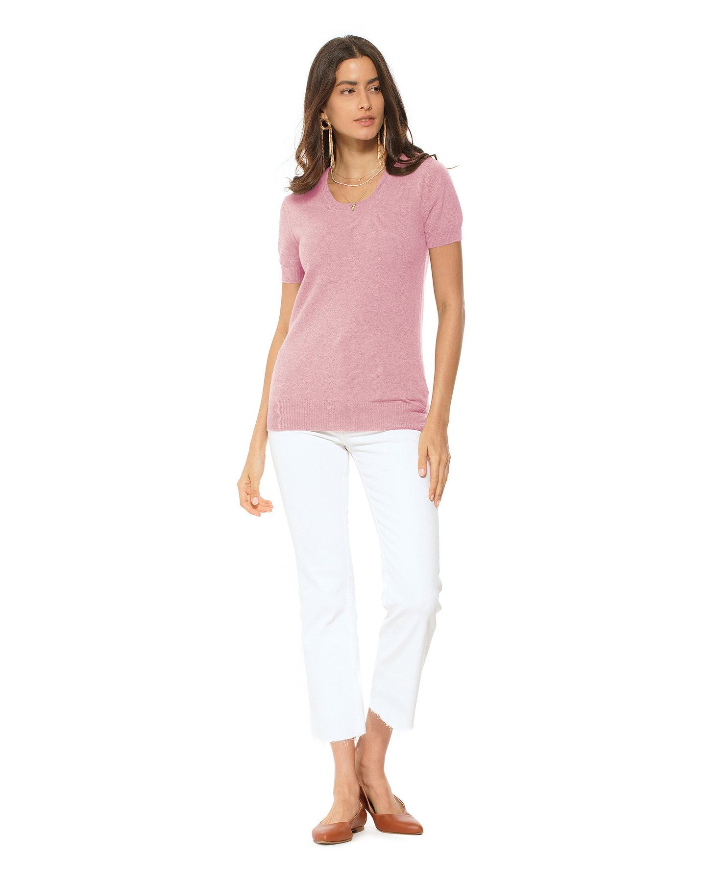Women's Pure Cashmere Featherlight Knit Tee Baby Pink