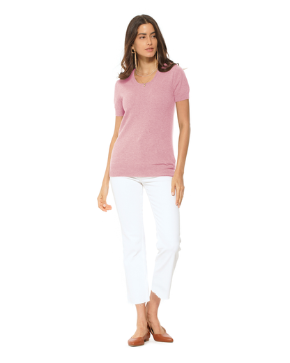 Women's Pure Cashmere Featherlight Knit Tee Baby Pink