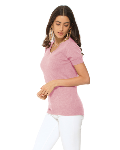 Women's Pure Cashmere Featherlight Knit Tee Baby Pink