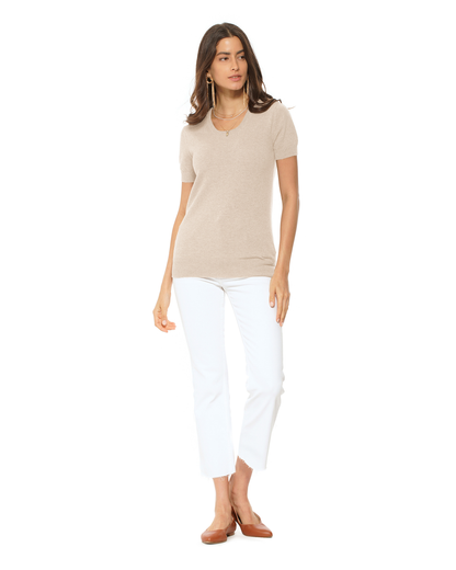Women's Pure Cashmere Featherlight Knit Tee Beige