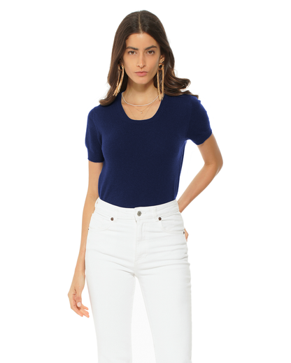 Women's Pure Cashmere Featherlight Knit Tee Blue