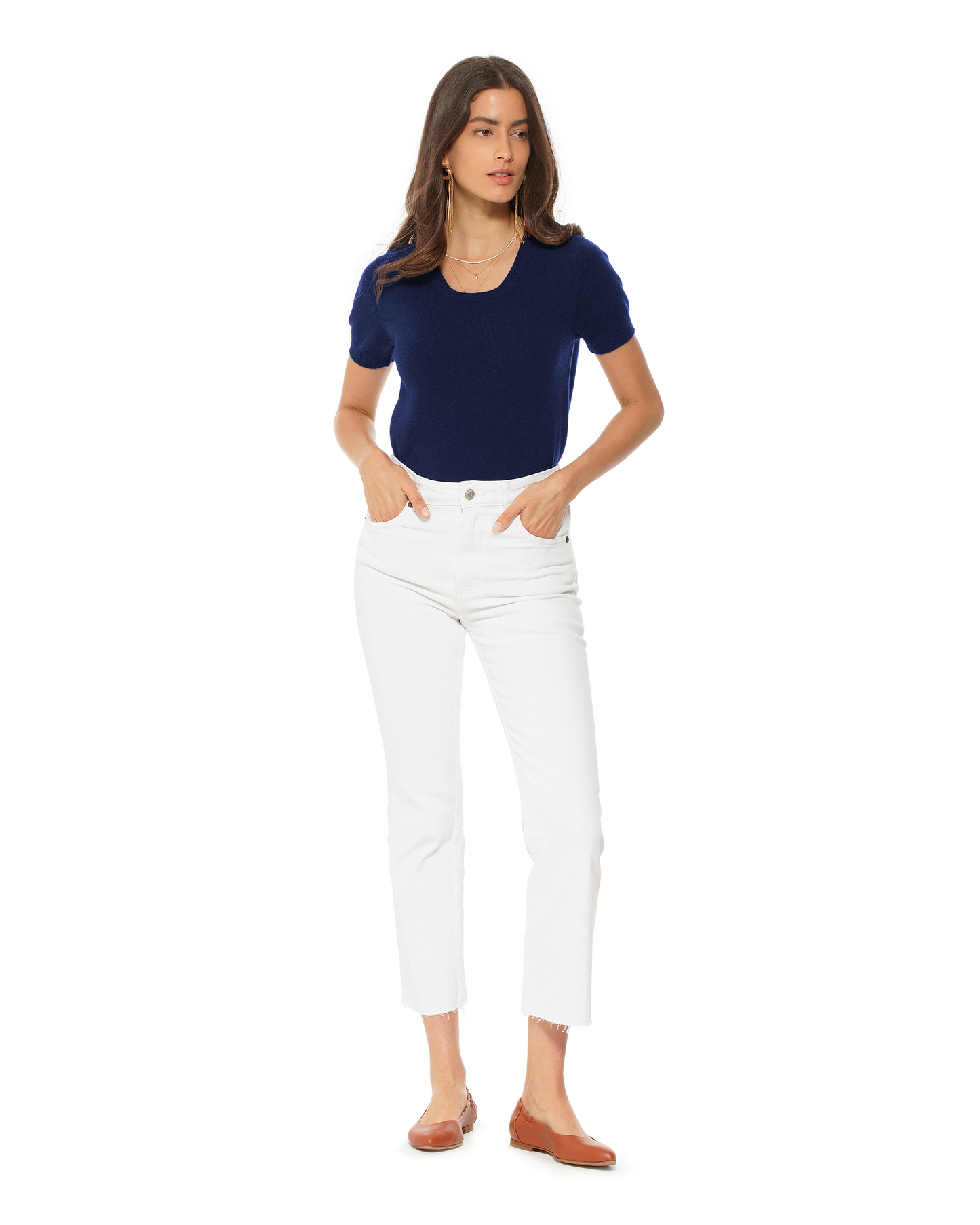 Women's Pure Cashmere Featherlight Knit Tee Blue