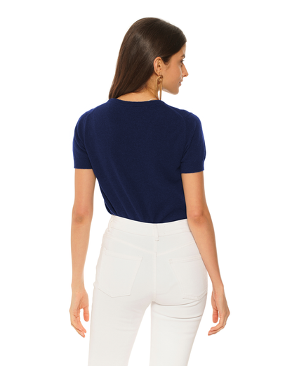 Women's Pure Cashmere Featherlight Knit Tee Blue