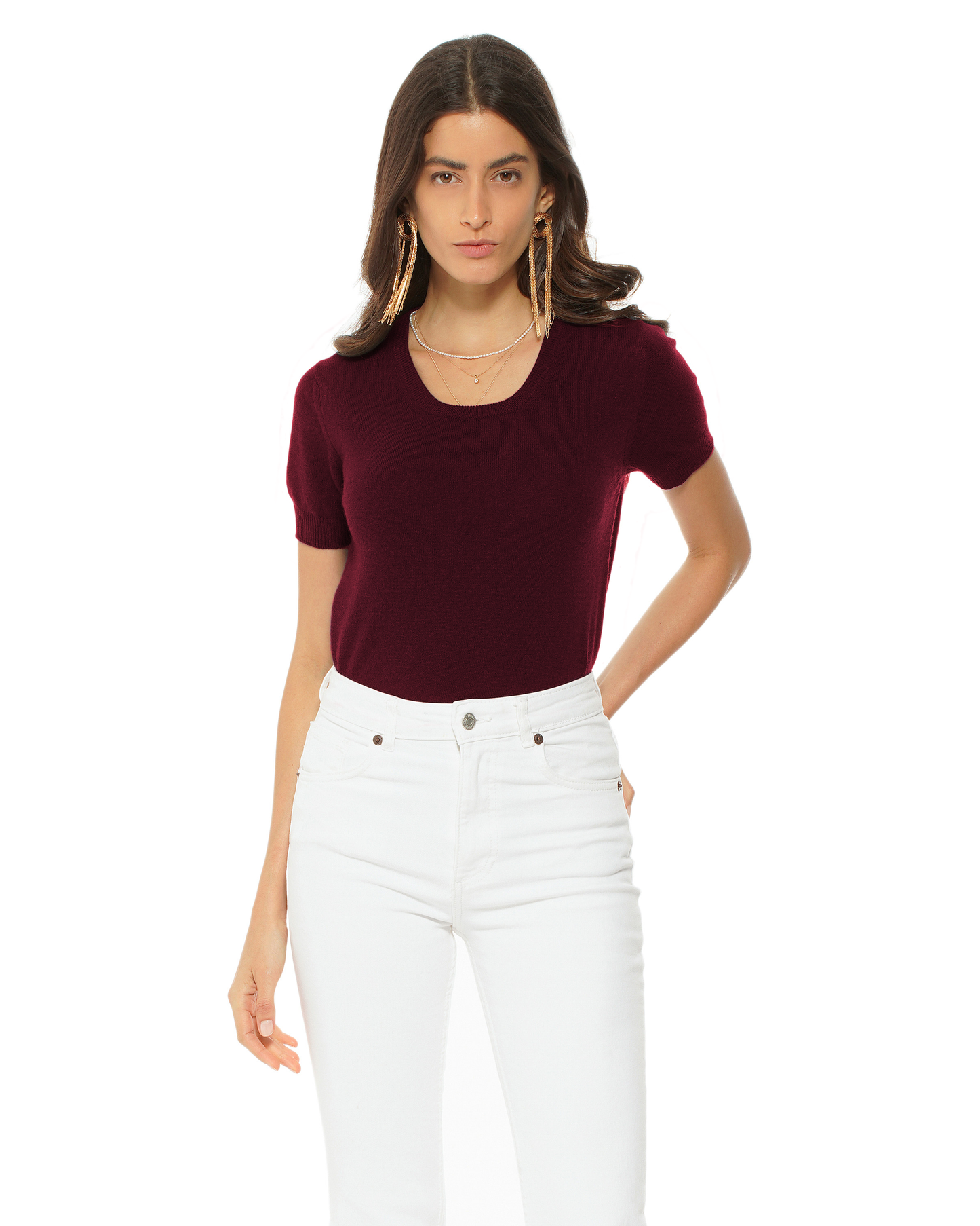Women's Pure Cashmere Featherlight Knit Tee Bordeaux