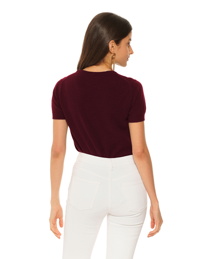 Women's Pure Cashmere Featherlight Knit Tee Bordeaux