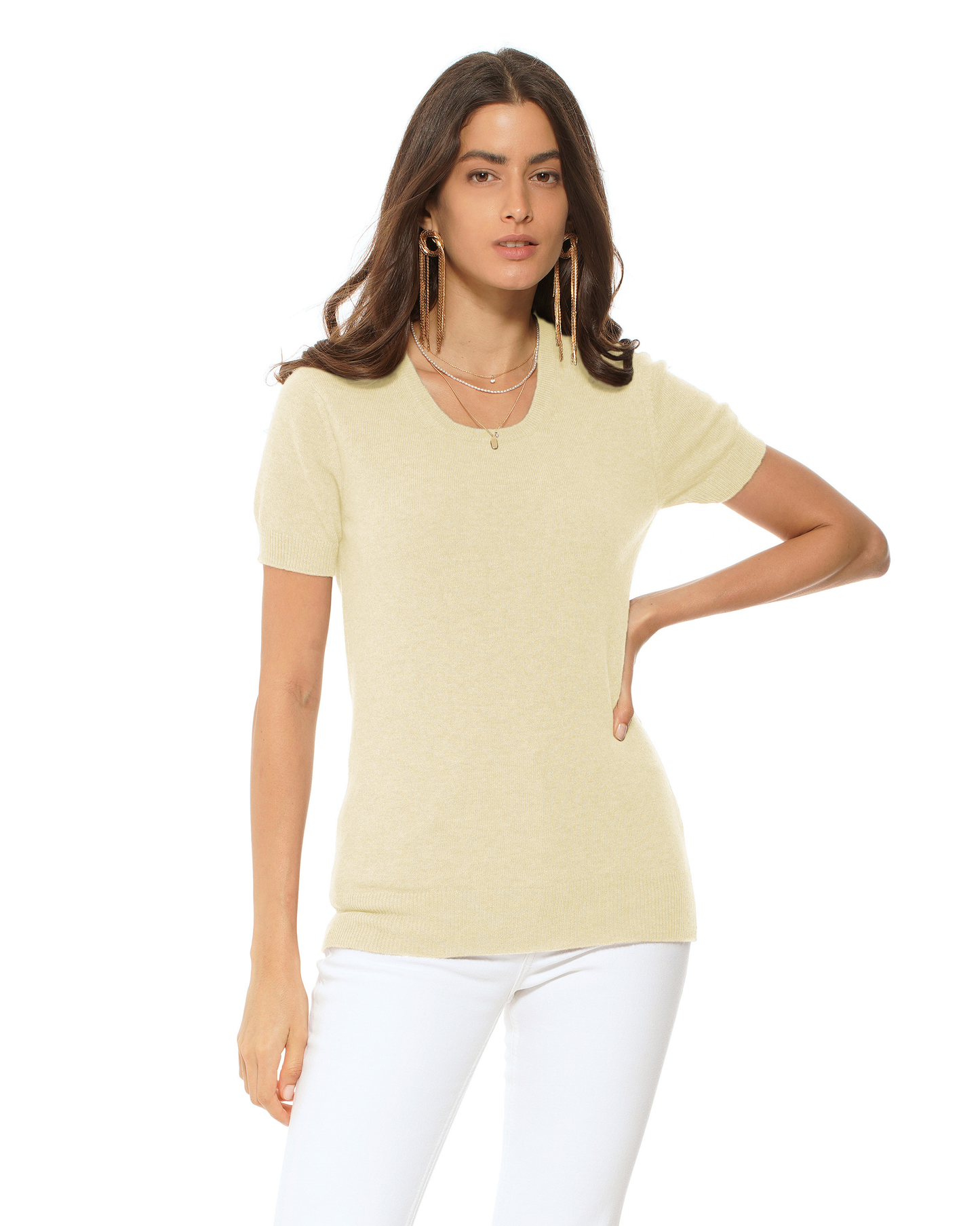 Women's Pure Cashmere Featherlight Knit Tee Butter Yellow