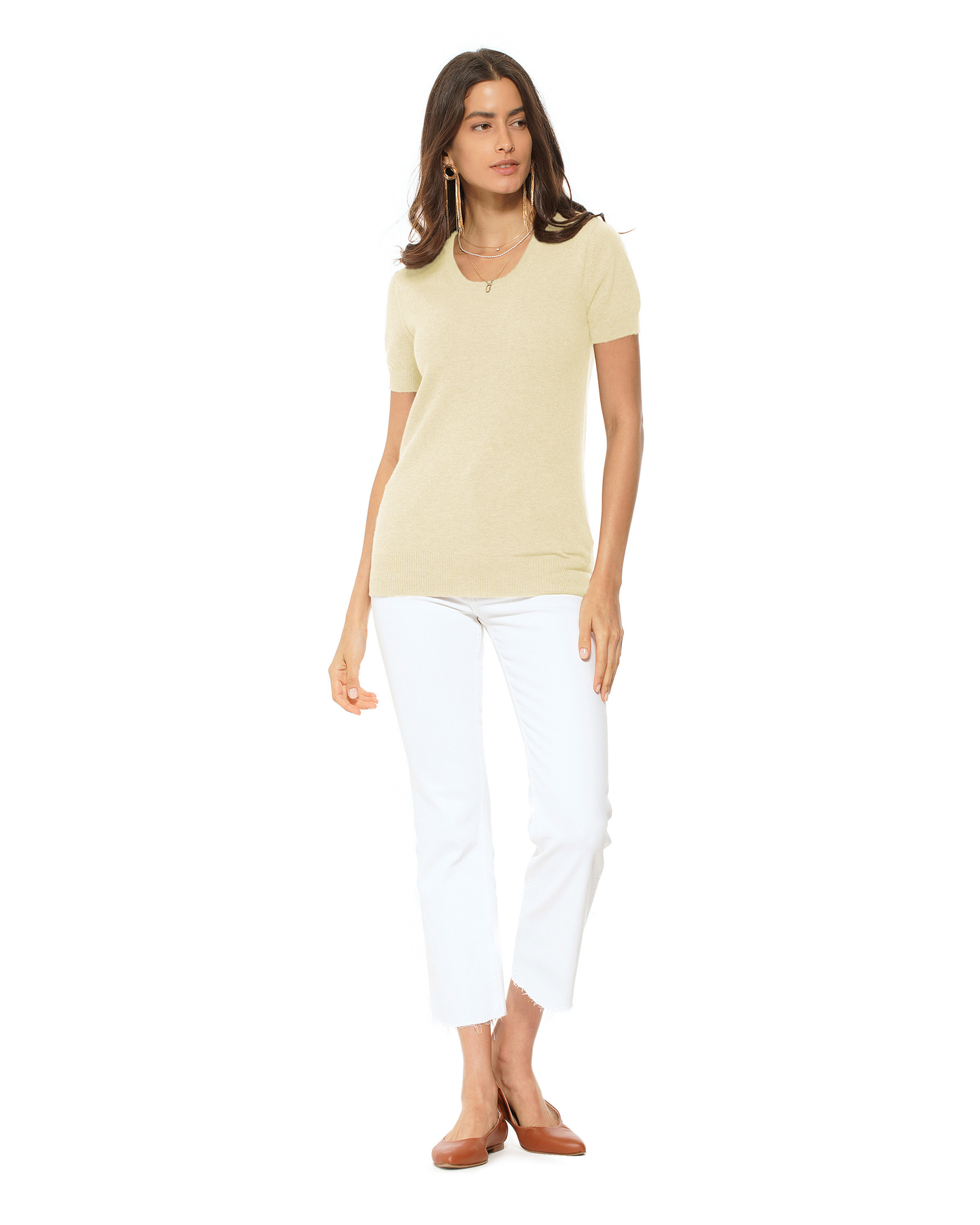 Women's Pure Cashmere Featherlight Knit Tee Butter Yellow