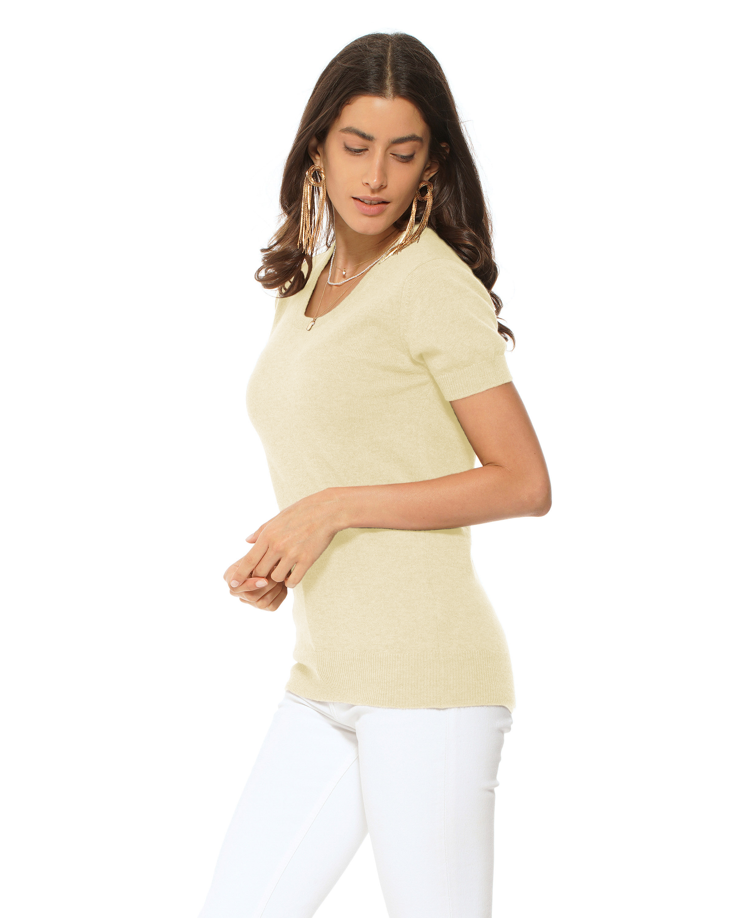 Women's Pure Cashmere Featherlight Knit Tee Butter Yellow
