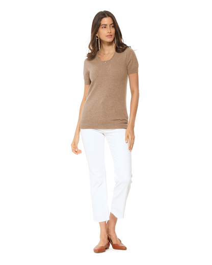 Women's Pure Cashmere Featherlight Knit Tee Camel