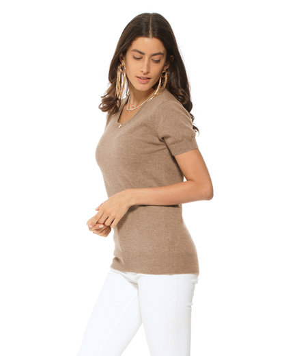 Women's Pure Cashmere Featherlight Knit Tee Camel