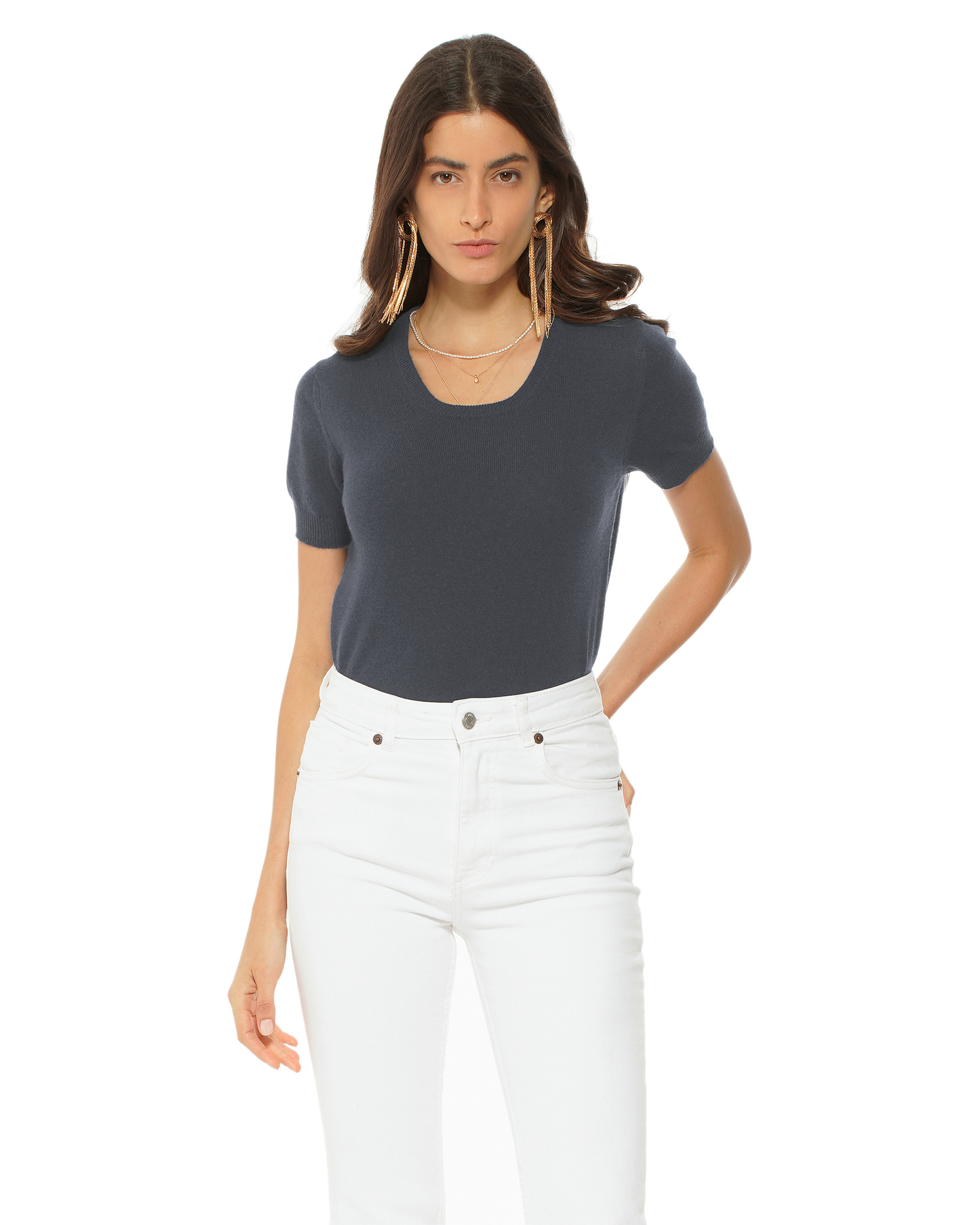 Women's Pure Cashmere Featherlight Knit Tee Charcoal