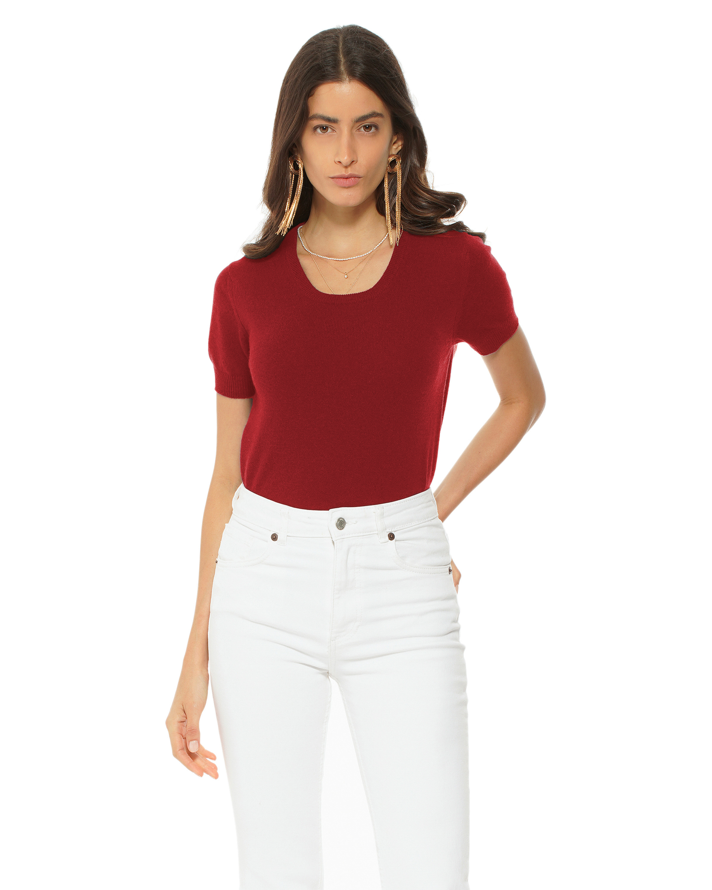 Women's Pure Cashmere Featherlight Knit Tee Chianti